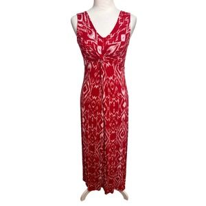 St. John's Bay Maxi Dress Women Petite S Red Ikat Twist Front Boho Aztec Stretch